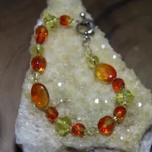 7 Inch Yellow and Orange Glass Hand-Beaded Bracelet